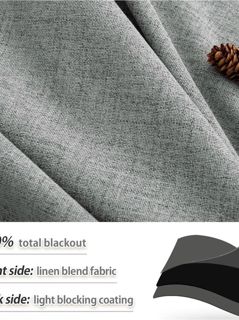 New PANGSINNE Grey 100% Truly Blackout Curtains 52-108in 2 pcs